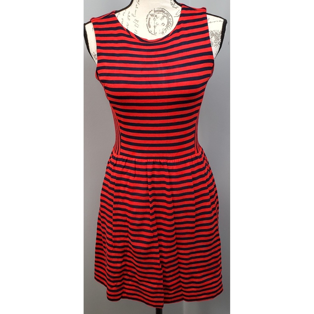J.Crew Fit & Flare Dress Women XS Multi Stripe Sleeveless Back Zip Cocktail Cute